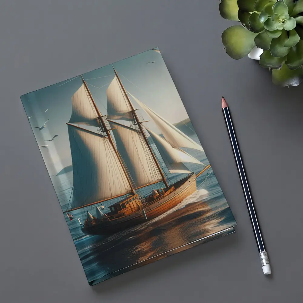 Wooden Sailing Ship Open Blue Ocean – Notebooks