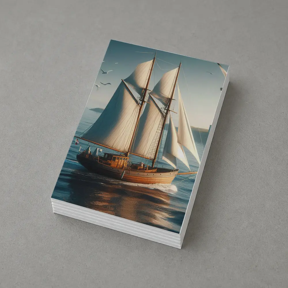 Wooden Sailing Ship Open Blue Ocean – Postcards