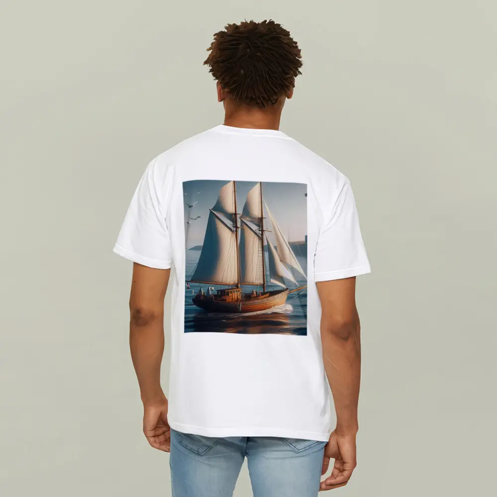 Wooden Sailing Ship Open Blue Ocean – T-Shirts