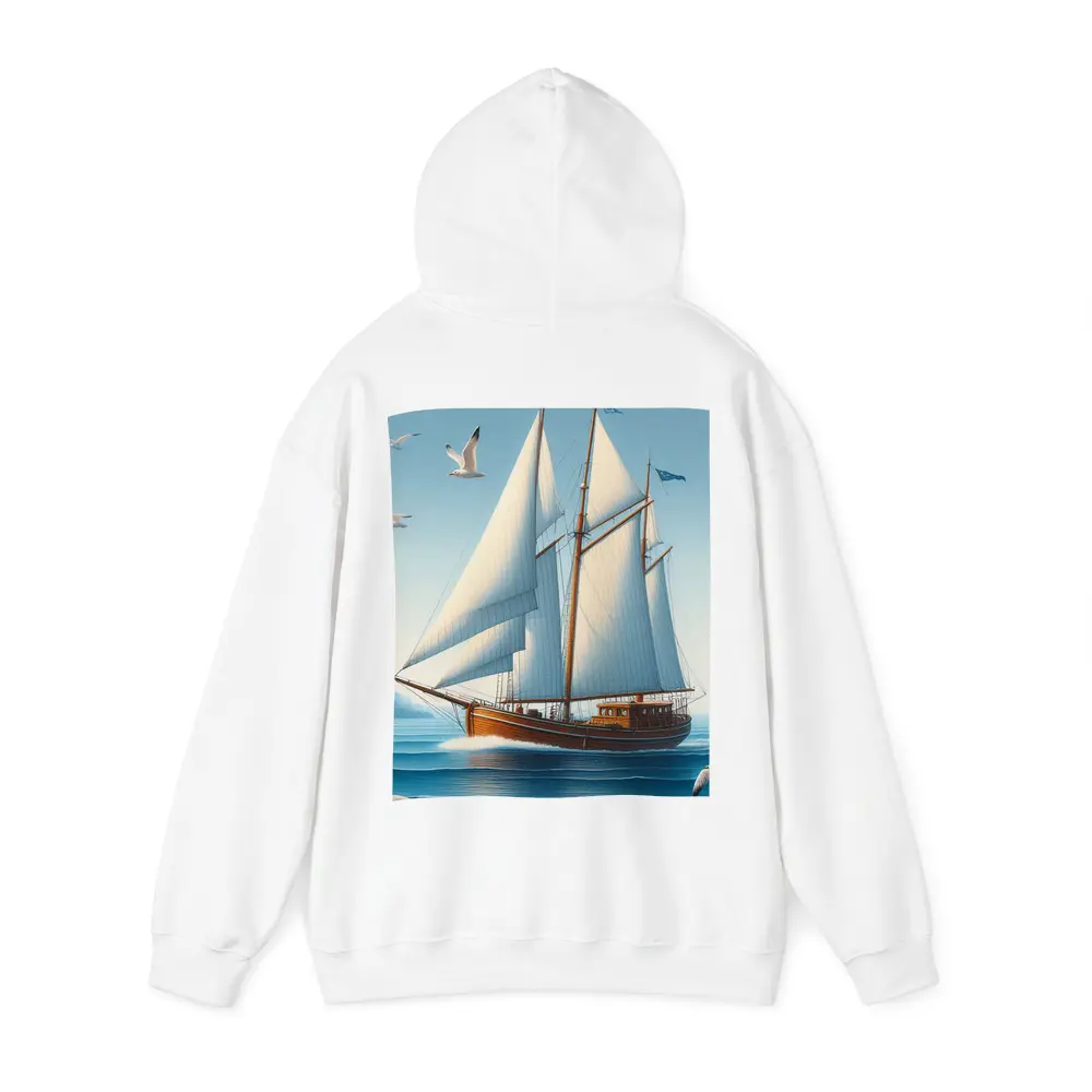 Wooden Sailboat Open Blue Ocean Seagulls – Hoodies