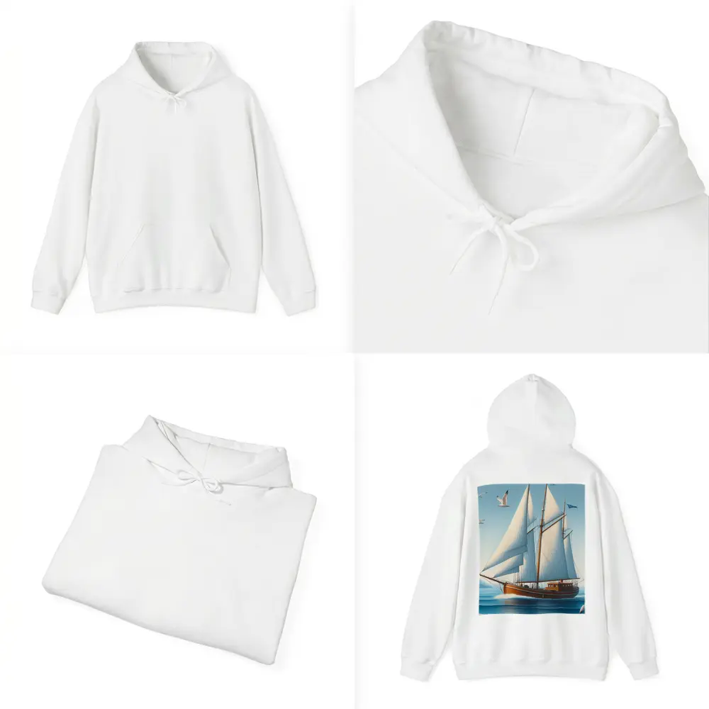 Wooden Sailboat Open Blue Ocean Seagulls – Hoodies