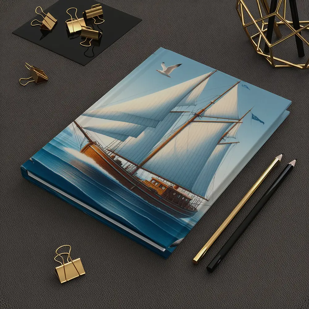 Wooden Sailboat Open Blue Ocean Seagulls – Notebooks