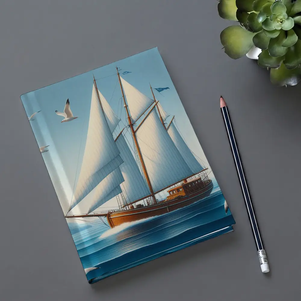 Wooden Sailboat Open Blue Ocean Seagulls – Notebooks