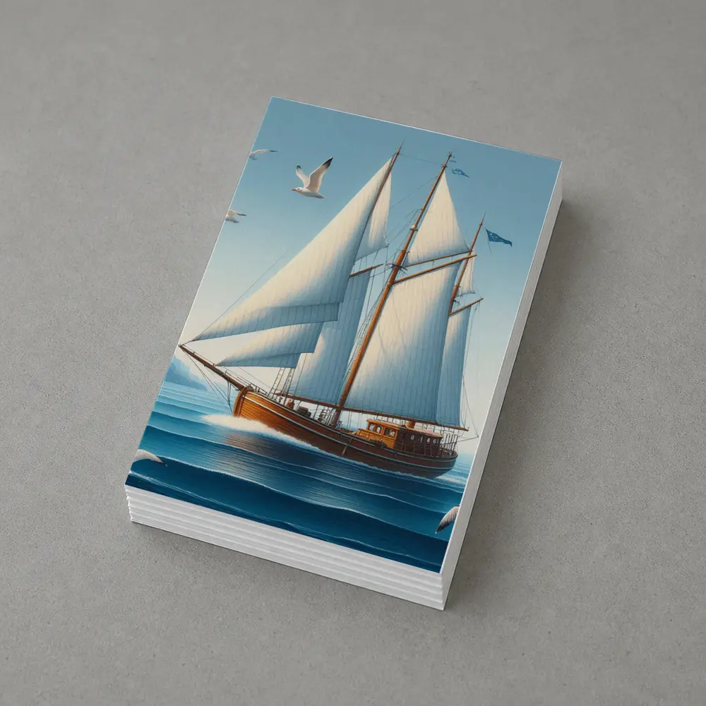 Wooden Sailboat Open Blue Ocean Seagulls – Postcards