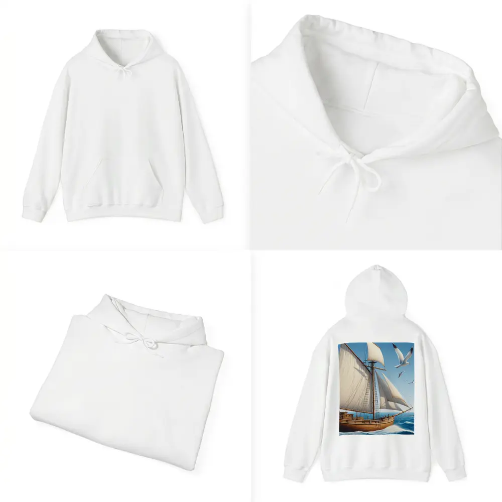 Wooden Sailing Ship Ocean Waves Seagulls – Hoodies