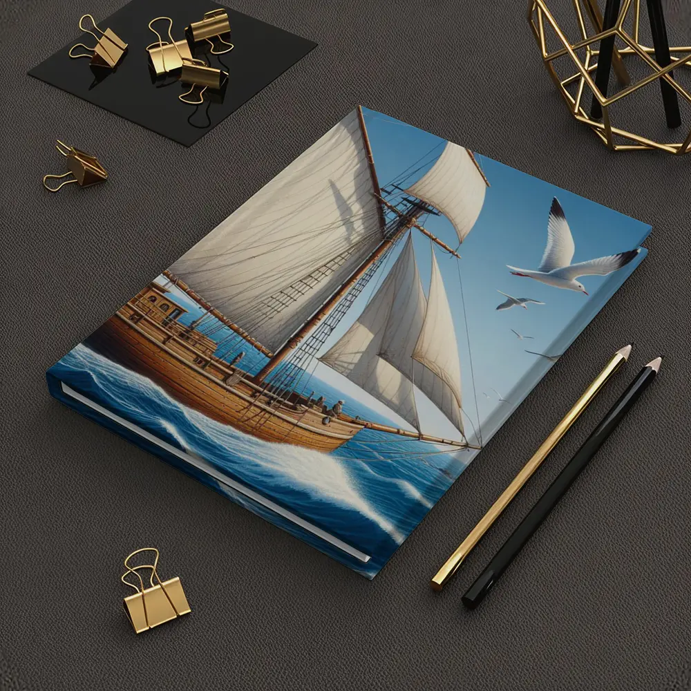 Wooden Sailing Ship Ocean Waves Seagulls – Notebooks