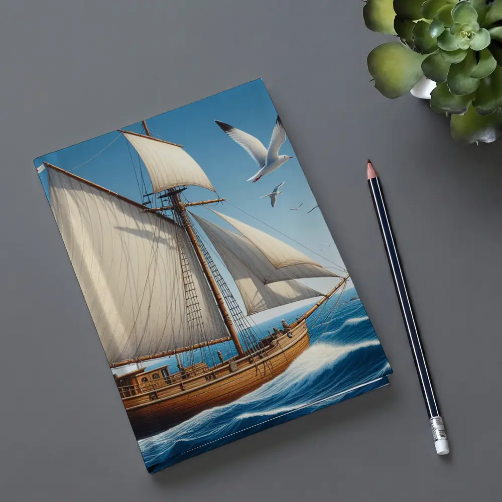 Wooden Sailing Ship Ocean Waves Seagulls – Notebooks
