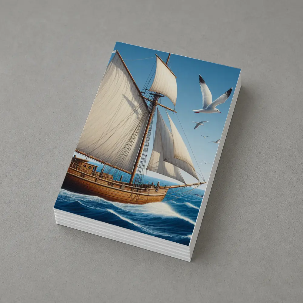 Wooden Sailing Ship Ocean Waves Seagulls – Postcards