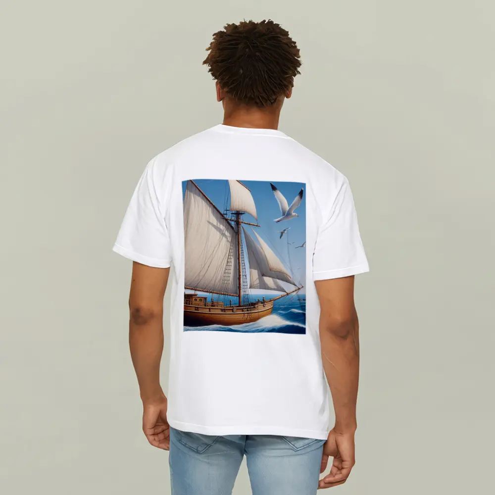 Wooden Sailing Ship Ocean Waves Seagulls – T-Shirts