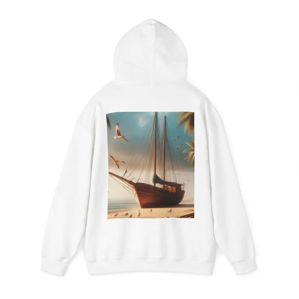 Old Wooden Sailboat Beached Tropical Shore Seagulls – Hoodies