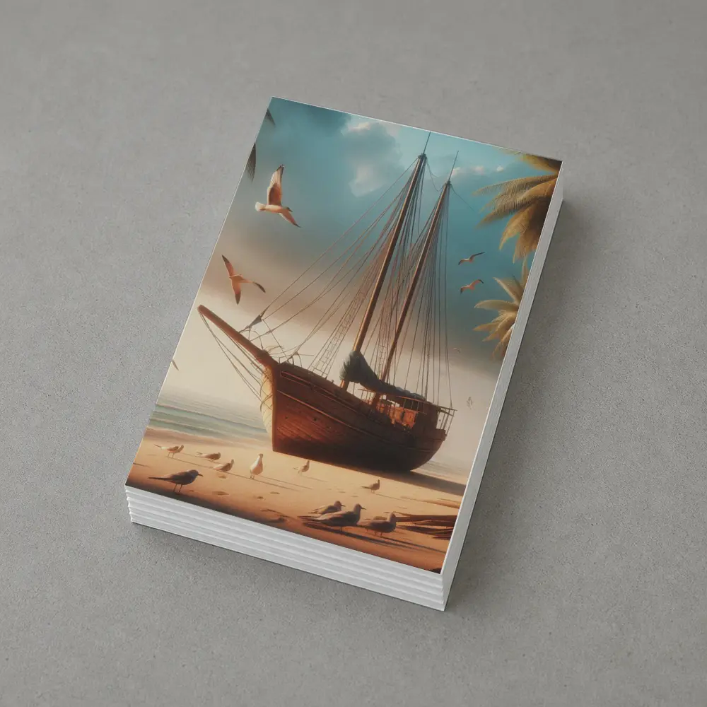 Old Wooden Sailboat Beached Tropical Shore Seagulls – Postcards