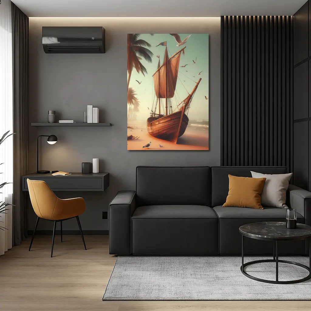 Old Wooden Sailing Ship Tropical Beach – Wall Art
