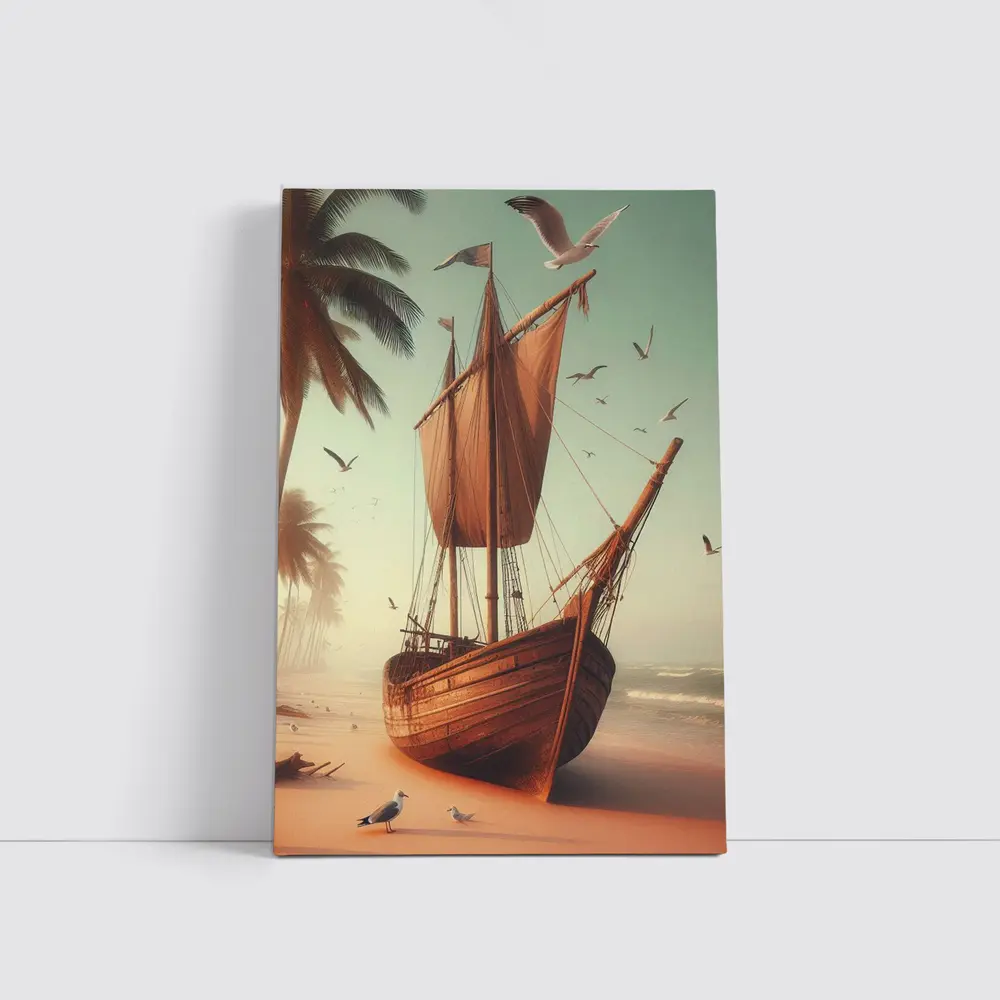Old Wooden Sailing Ship Tropical Beach – Wall Art