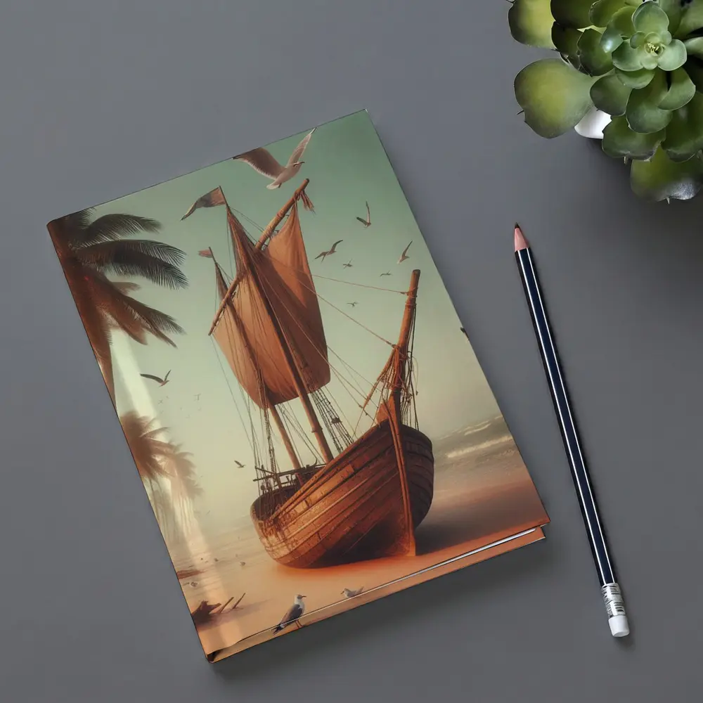 Old Wooden Sailing Ship Tropical Beach – Notebooks