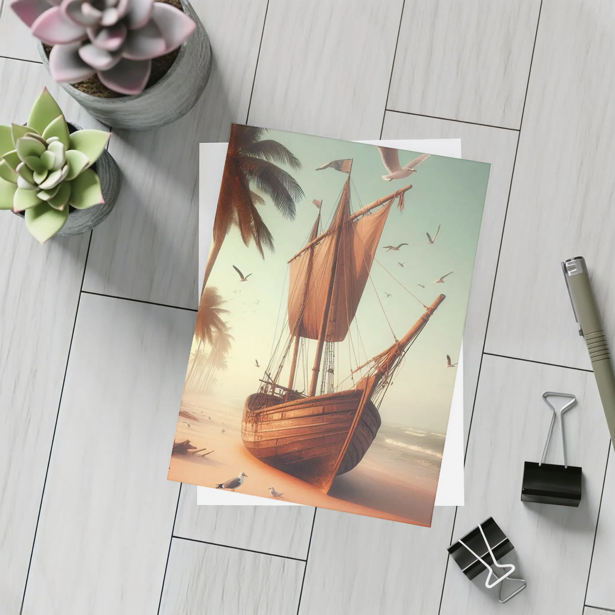 Old Wooden Sailing Ship Tropical Beach – Postcards