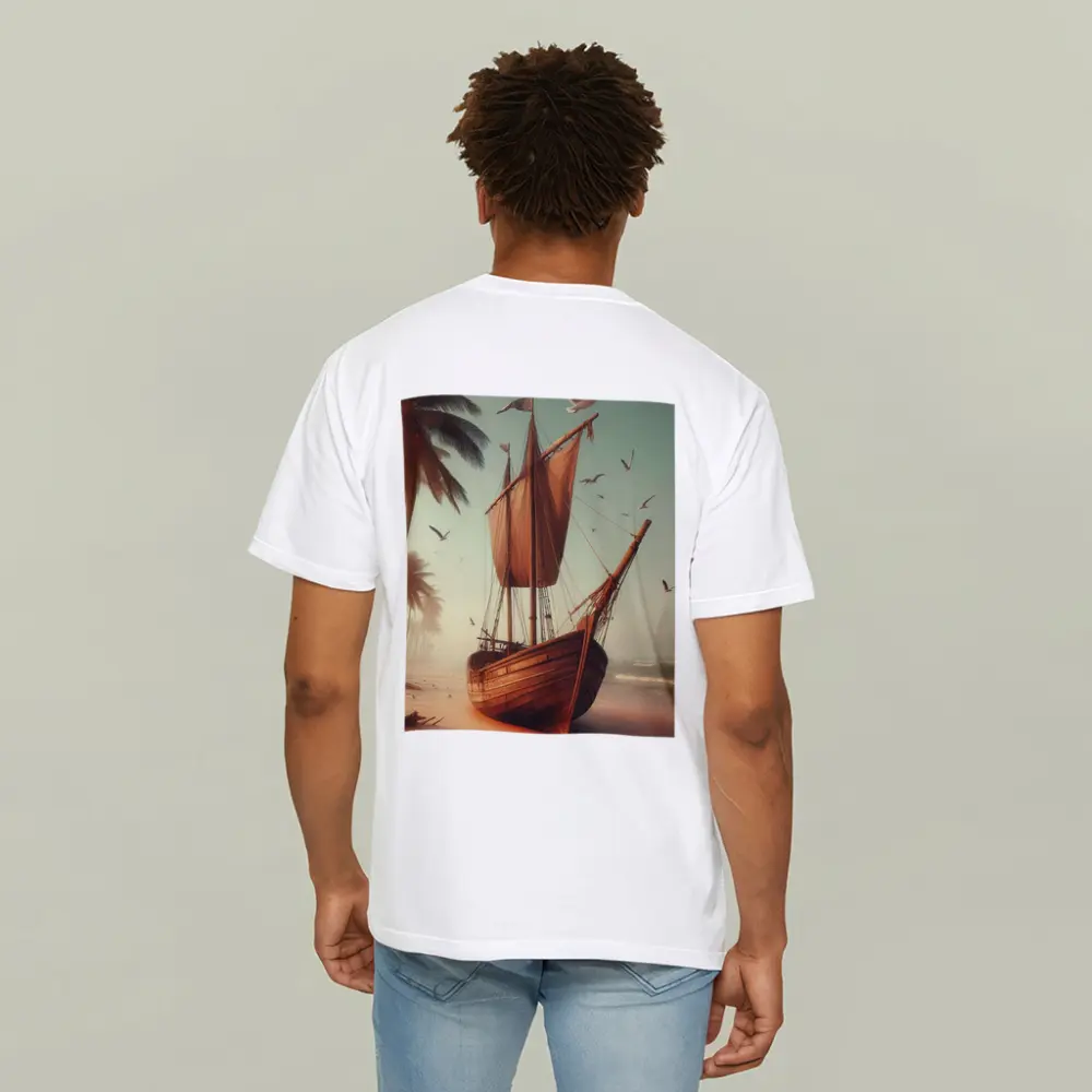 Old Wooden Sailing Ship Tropical Beach – T-Shirts