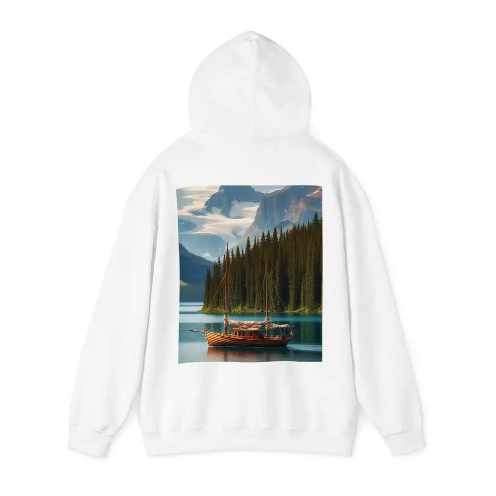 Wooden Sailboat on Turquoise Mountain Lake – Hoodies