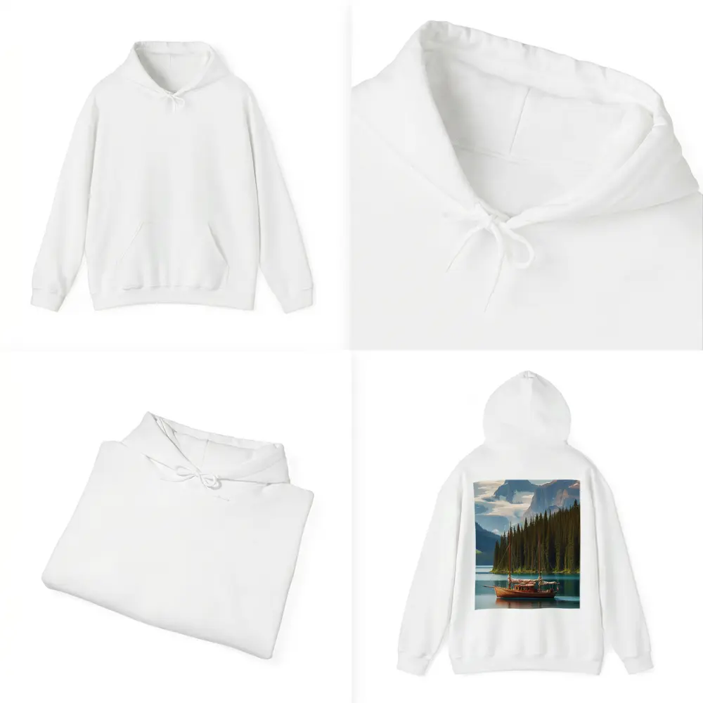 Wooden Sailboat on Turquoise Mountain Lake – Hoodies