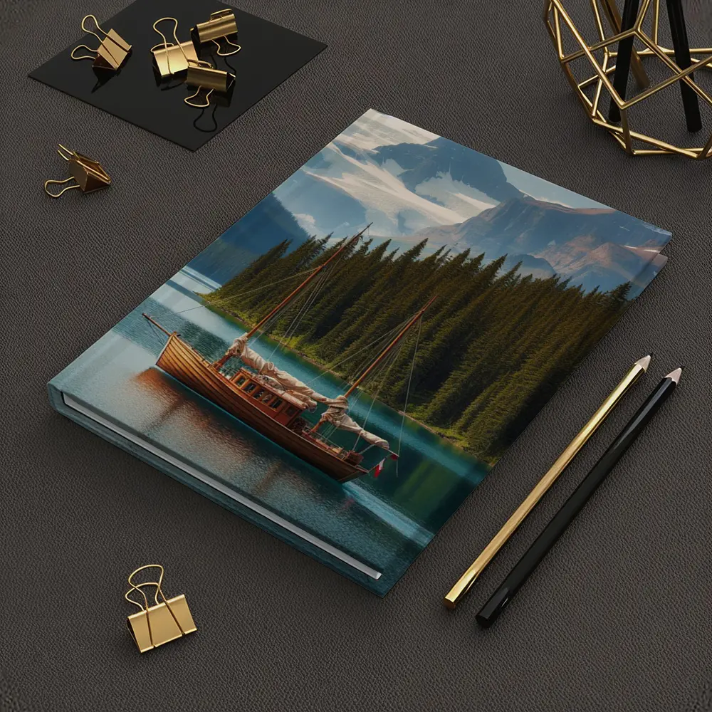 Wooden Sailboat on Turquoise Mountain Lake – Notebooks