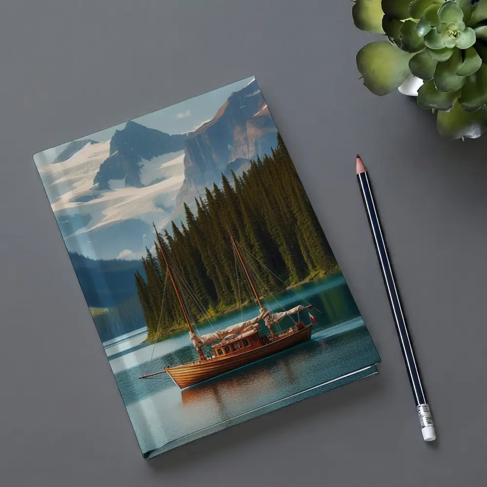 Wooden Sailboat on Turquoise Mountain Lake – Notebooks