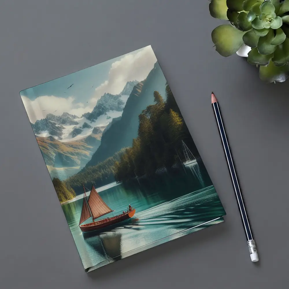 Wooden Sailboat On Turquoise Mountain Lake – Notebooks