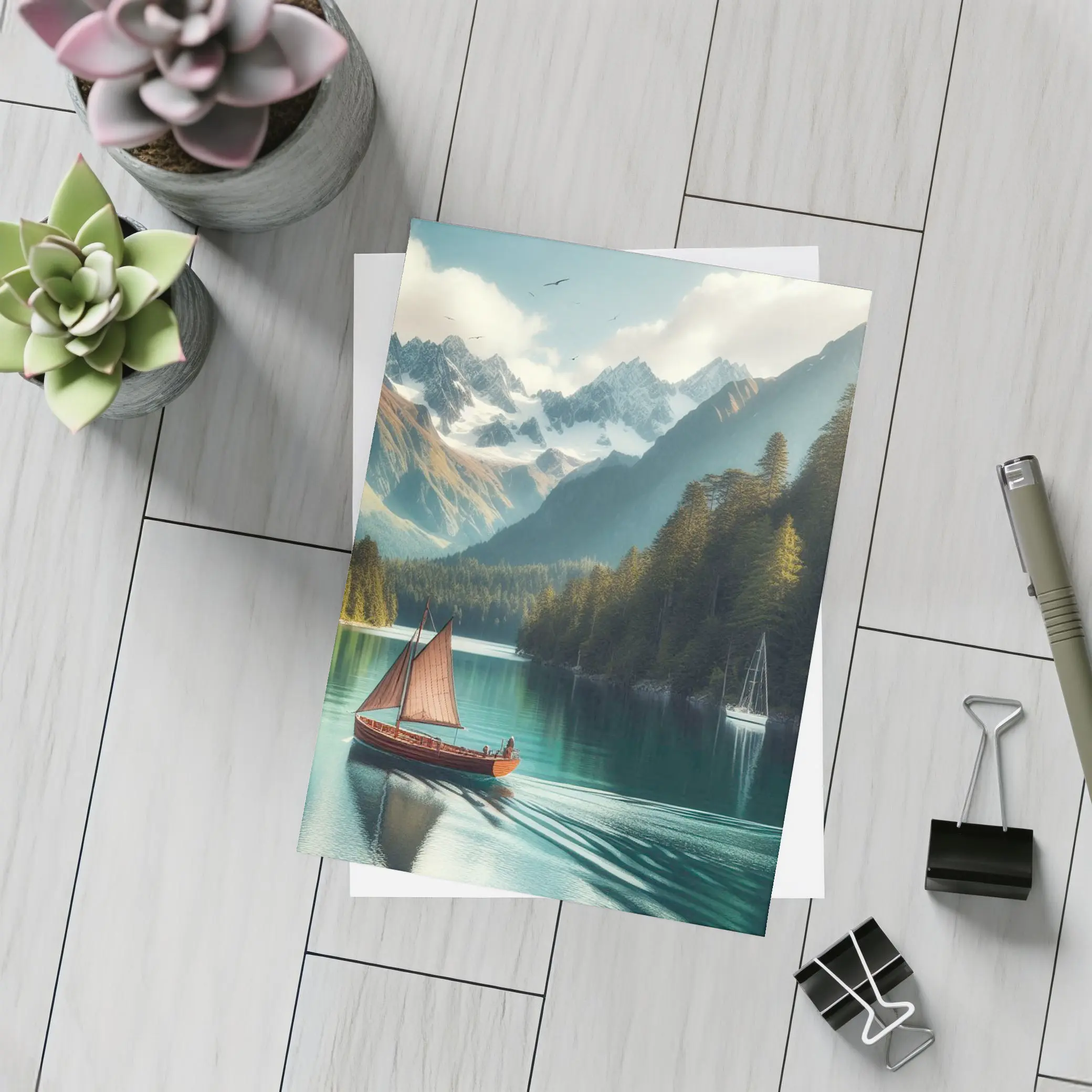 Wooden Sailboat On Turquoise Mountain Lake – Postcards