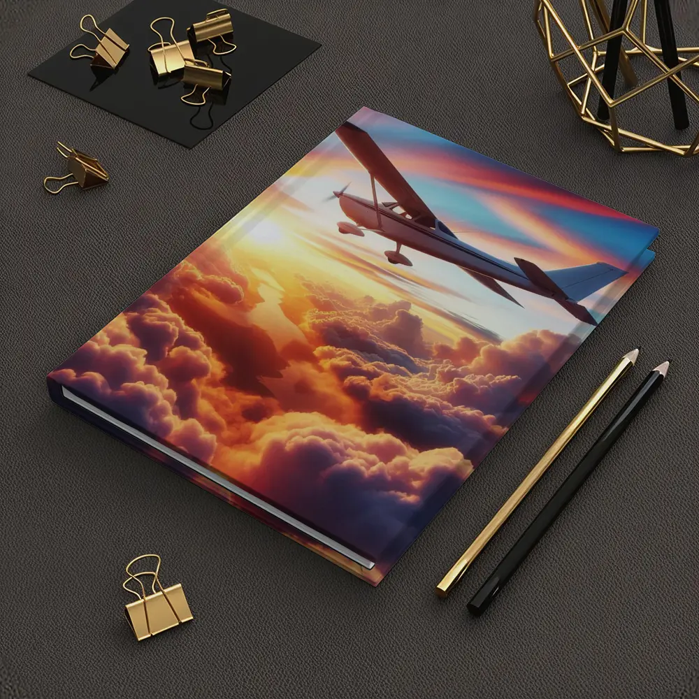 Small Plane Flying Above Sunset Clouds – Notebooks