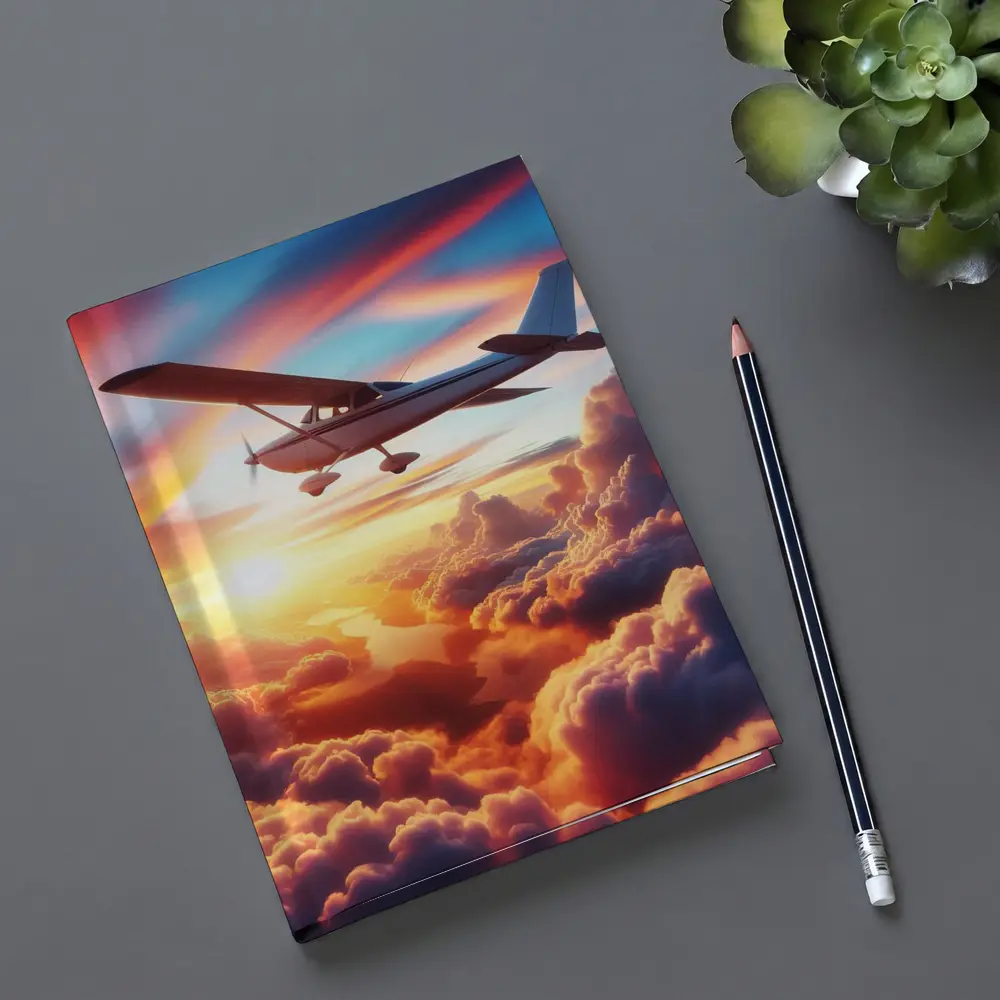 Small Plane Flying Above Sunset Clouds – Notebooks