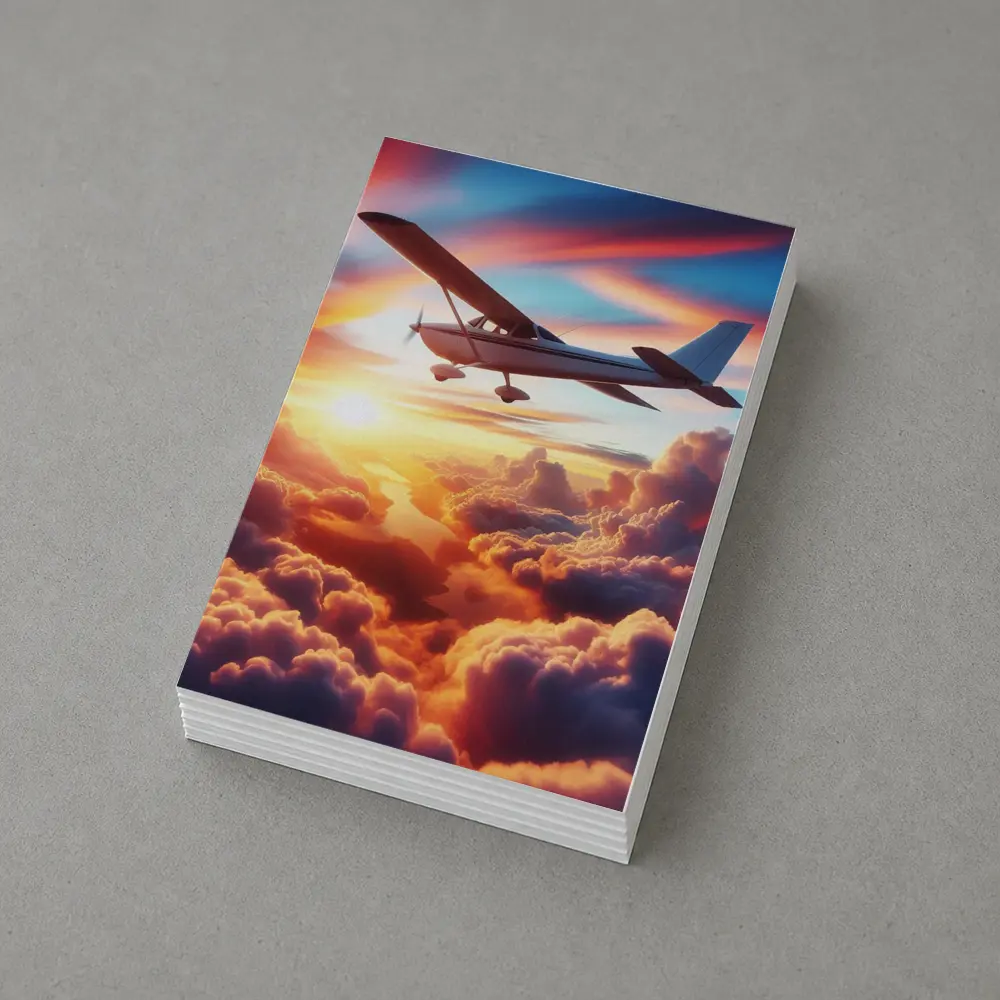 Small Plane Flying Above Sunset Clouds – Postcards