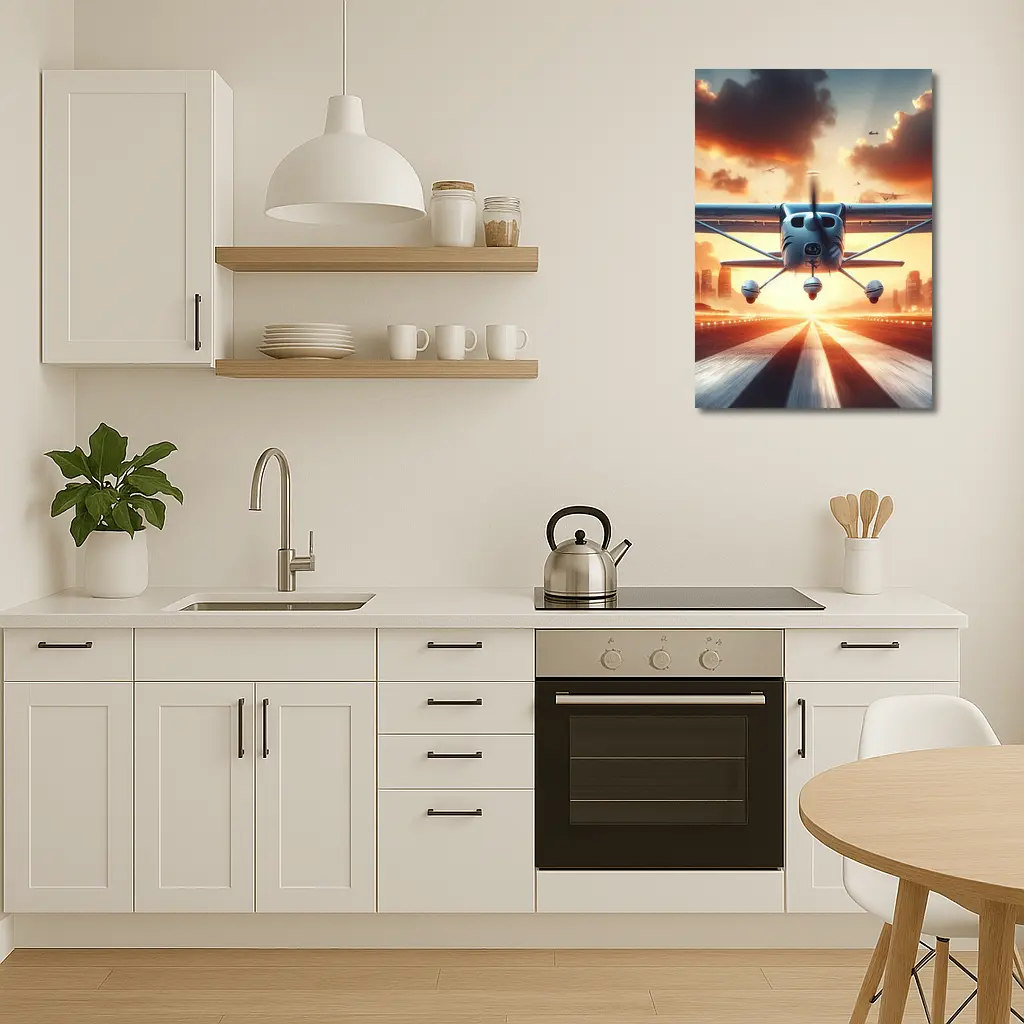 Small Plane Taking Off Sunset Runway – Wall Art
