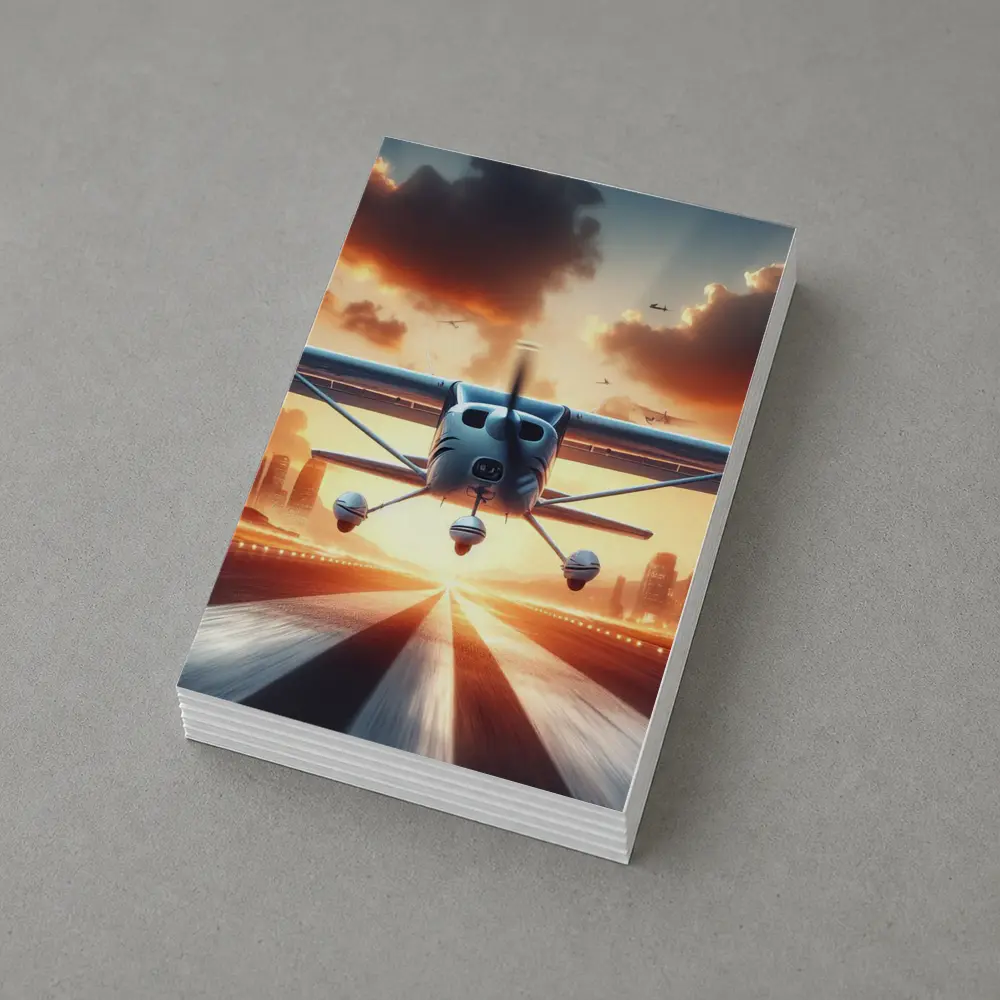 Small Plane Taking Off Sunset Runway – Postcards