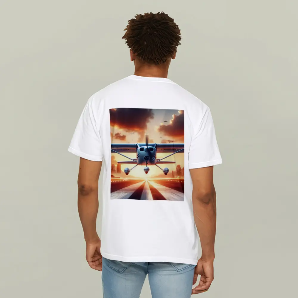 Small Plane Taking Off Sunset Runway – T-Shirts