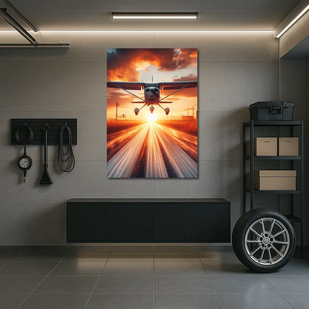 Small Cessna Plane Taking Off At Sunset – Wall Art