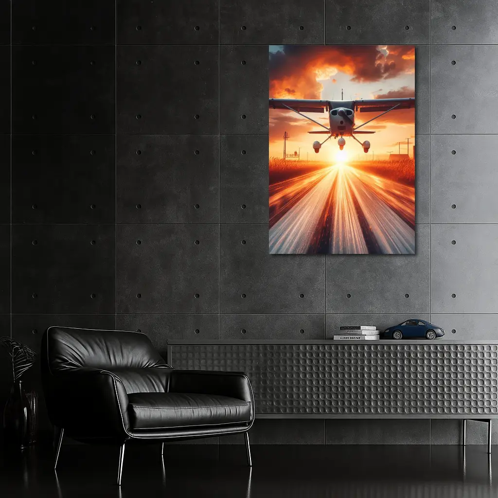 Small Cessna Plane Taking Off At Sunset – Wall Art