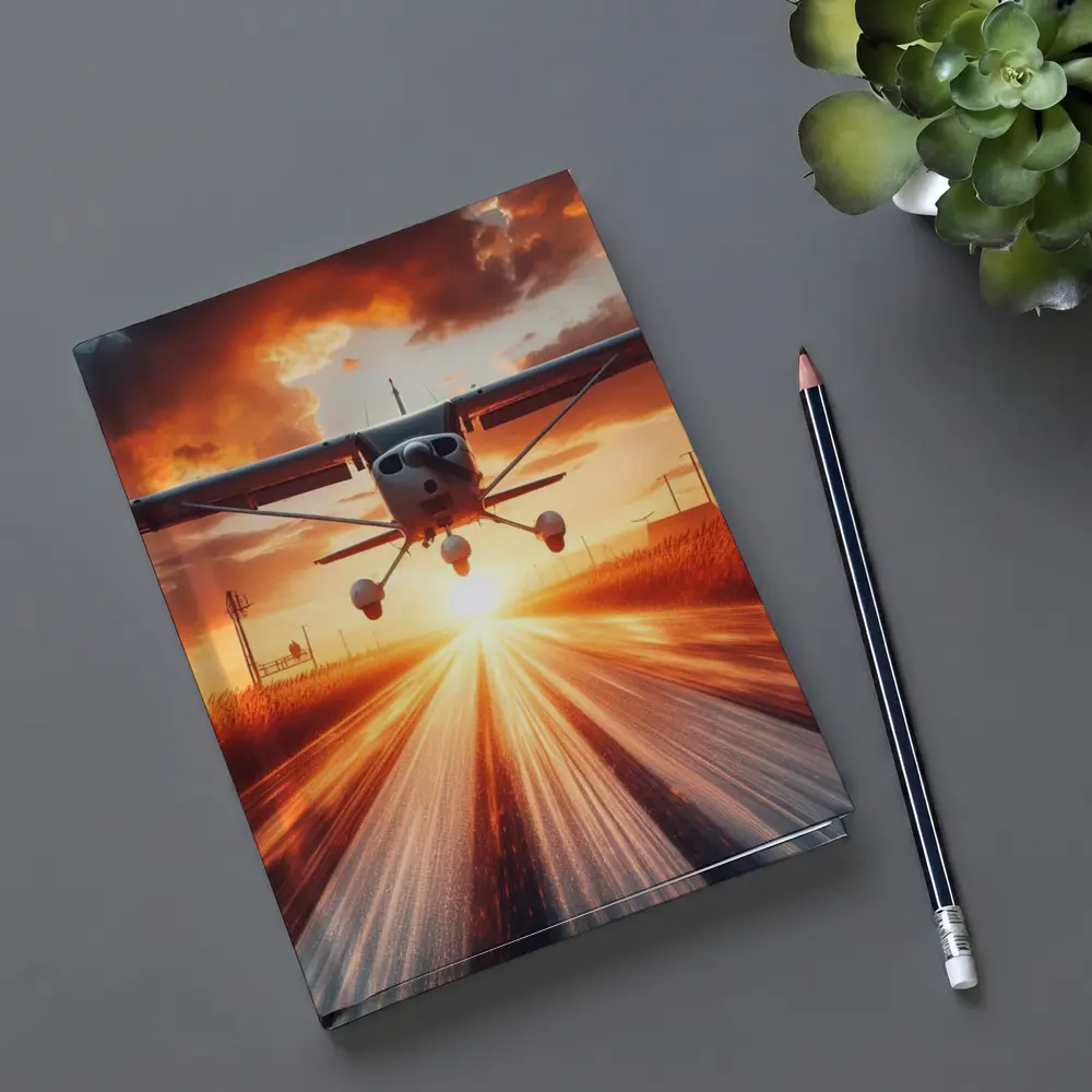 Small Cessna Plane Taking Off At Sunset – Notebooks