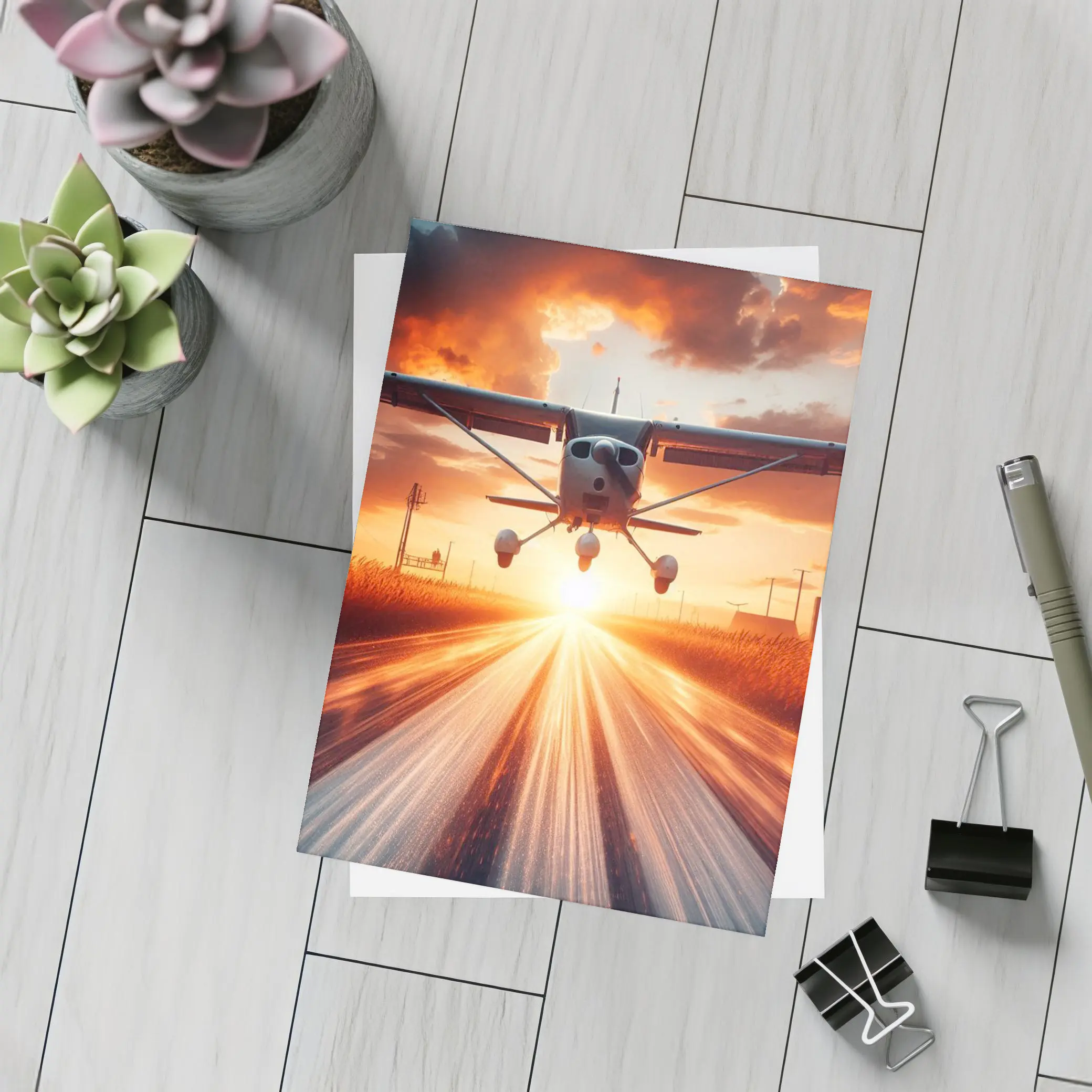Small Cessna Plane Taking Off At Sunset – Postcards