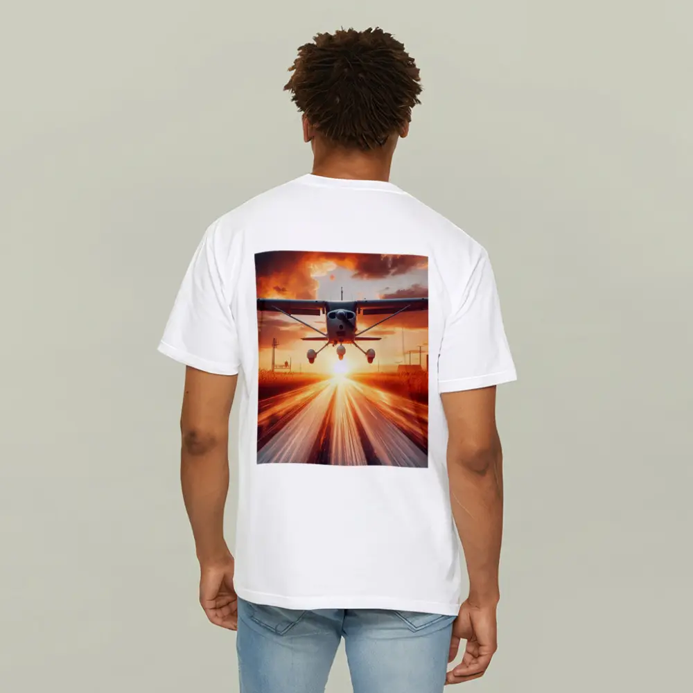Small Cessna Plane Taking Off At Sunset – T-Shirts