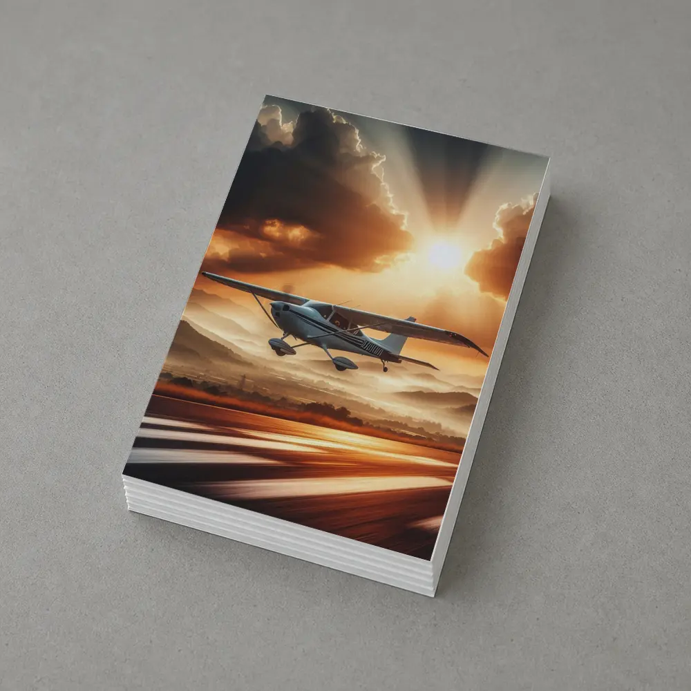 Small Cessna Plane Flying Sunset Mountain Sky – Postcards