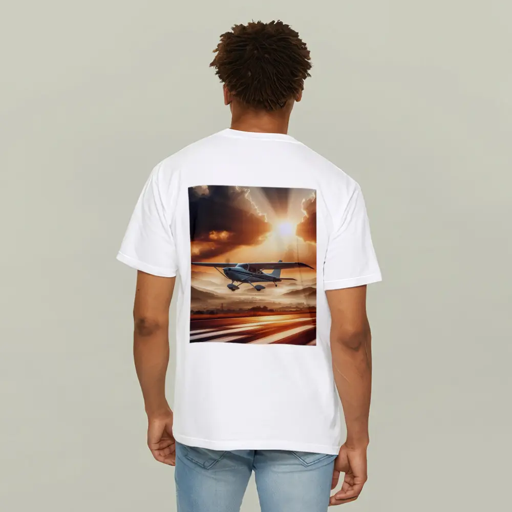 Small Cessna Plane Flying Sunset Mountain Sky – T-Shirts
