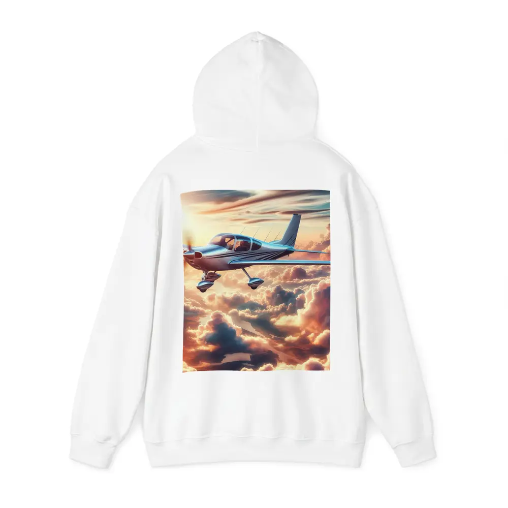 Small Propeller Plane Flying Above Sunset Clouds – Hoodies