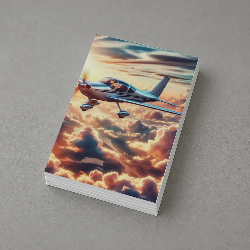 Small Propeller Plane Flying Above Sunset Clouds – Postcards
