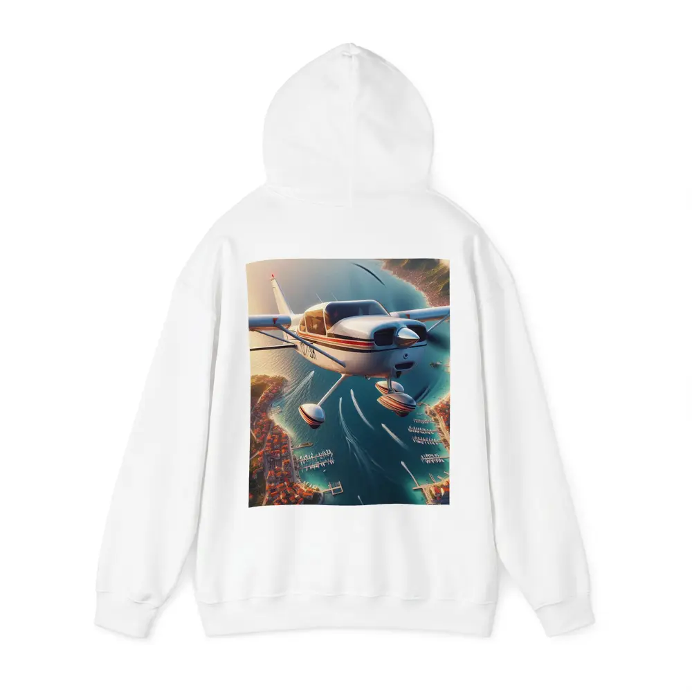 Small Cessna Plane Flying Over Coastal Town – Hoodies