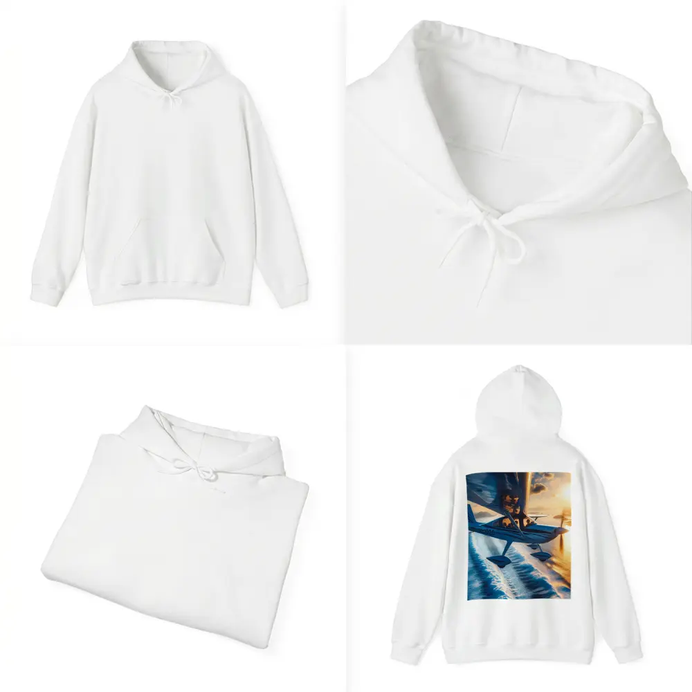 Small Plane Flying Over Ocean Sunset – Hoodies