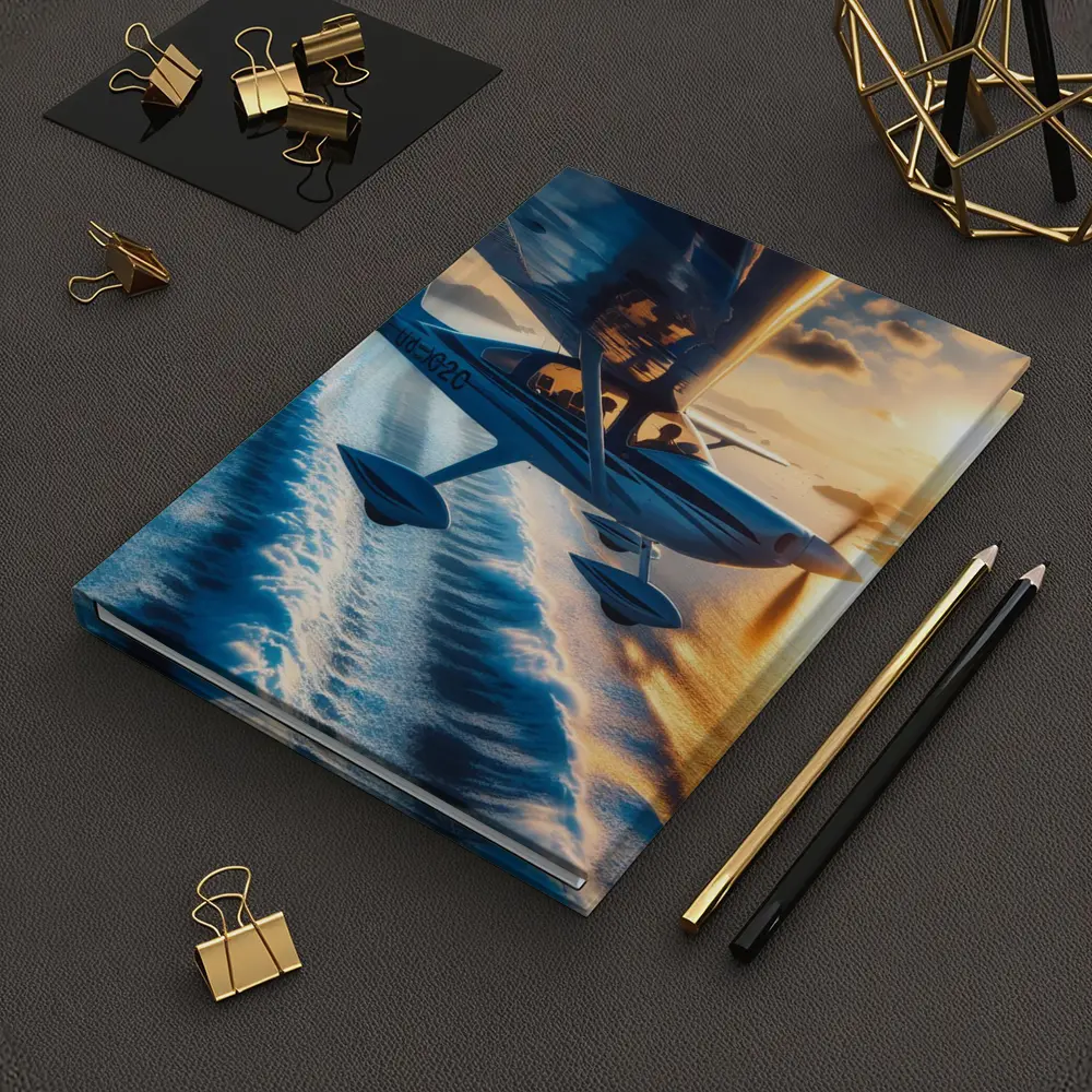 Small Plane Flying Over Ocean Sunset – Notebooks