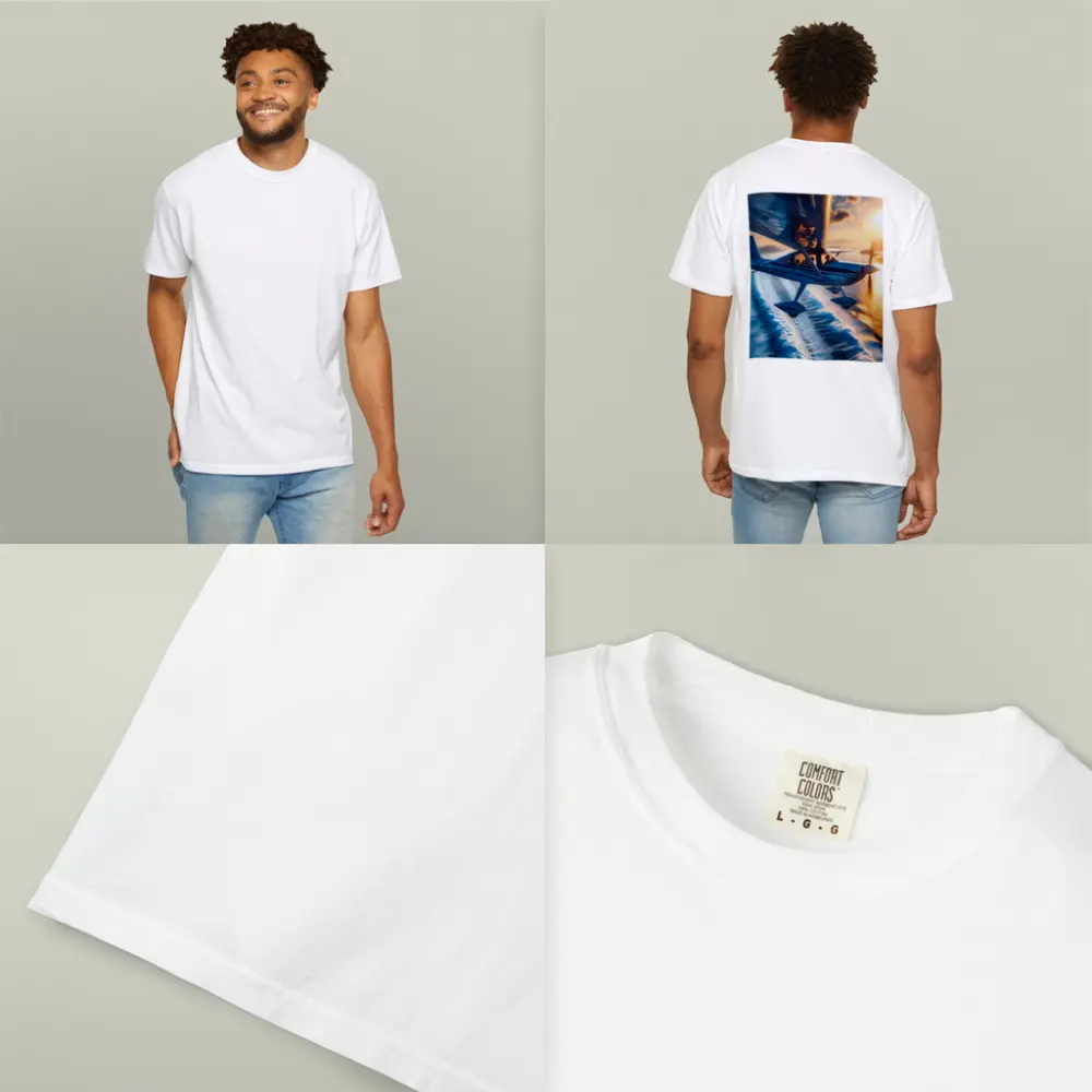 Small Plane Flying Over Ocean Sunset – T-Shirts