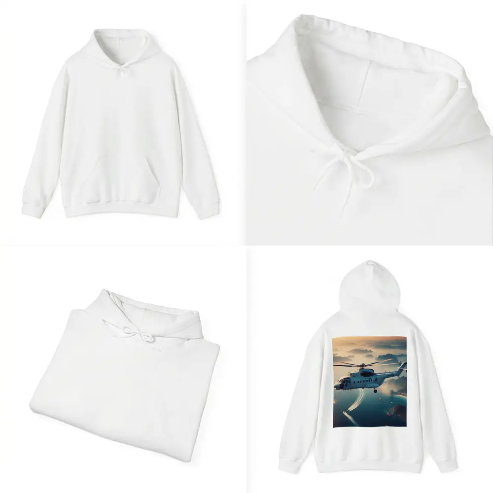 Military Helicopter Flying Over Coastal Islands – Hoodies