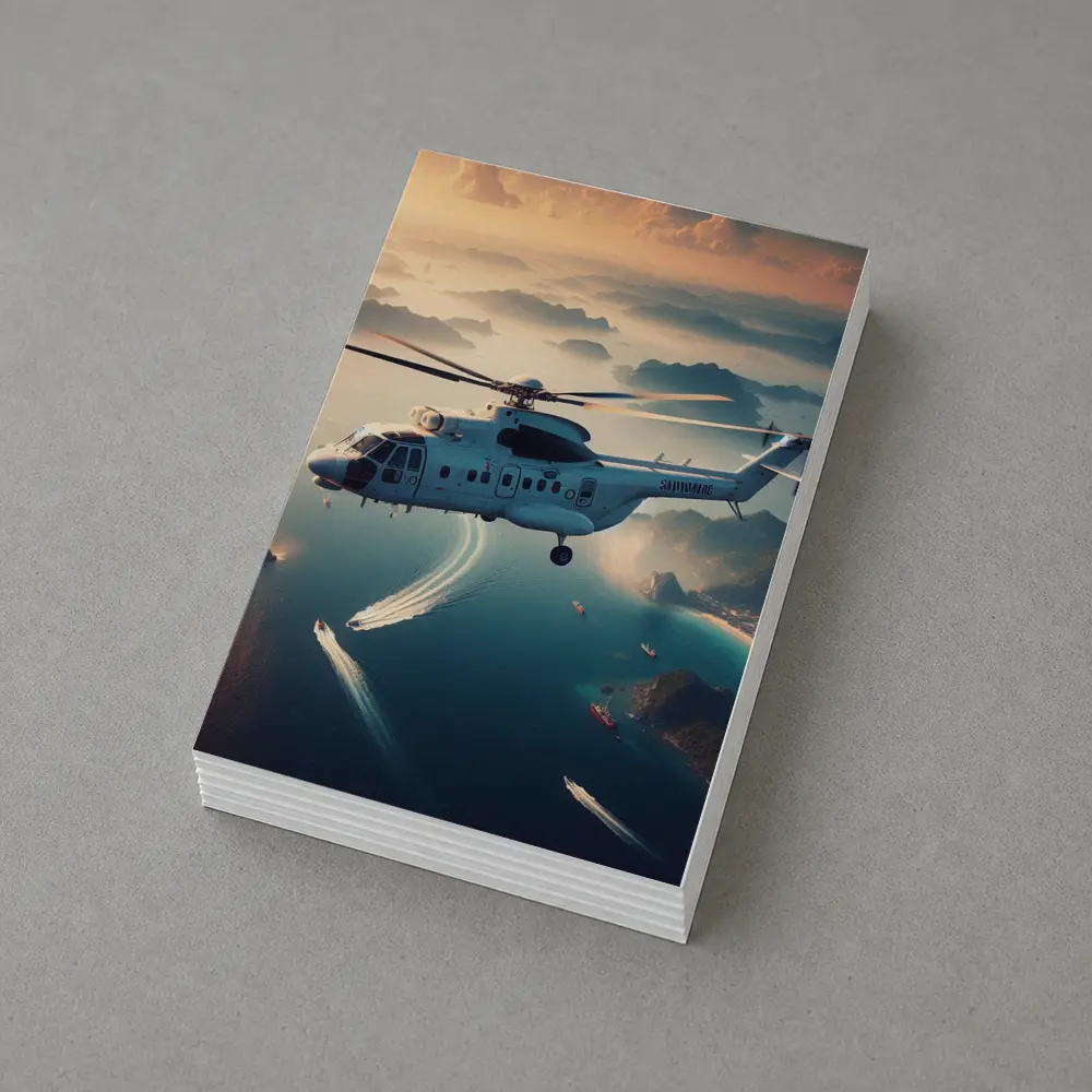 Military Helicopter Flying Over Coastal Islands – Postcards