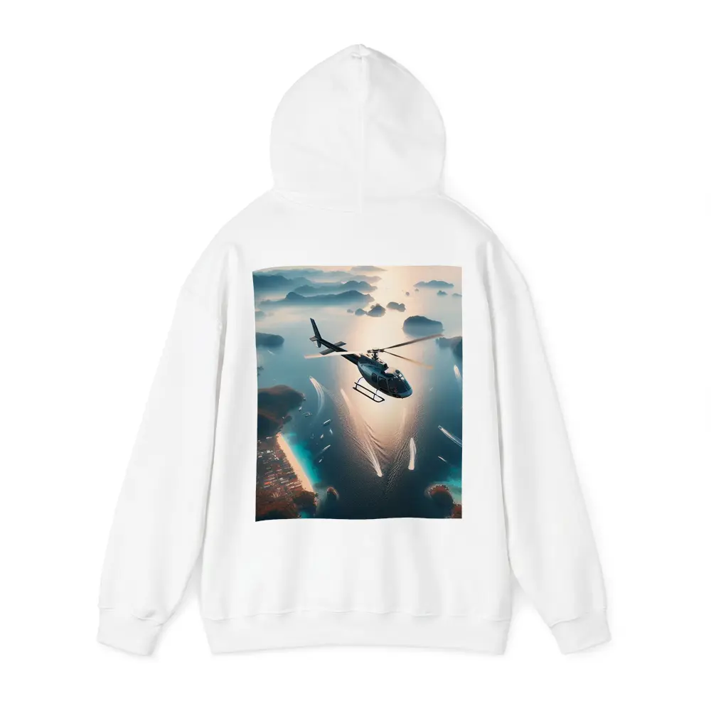 Helicopter Flying Over Tropical Island Archipelago – Hoodies