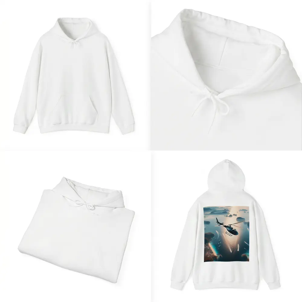 Helicopter Flying Over Tropical Island Archipelago – Hoodies