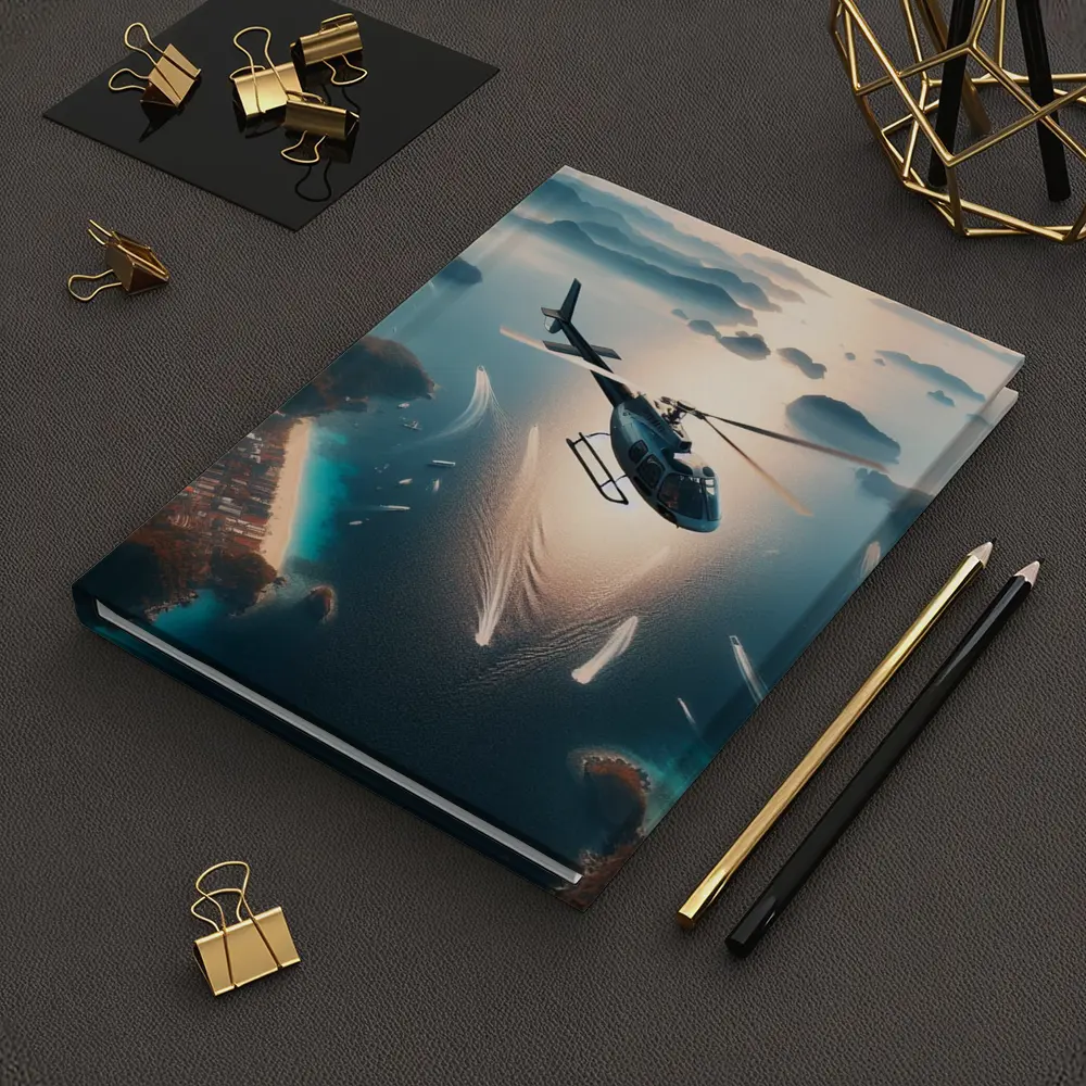 Helicopter Flying Over Tropical Island Archipelago – Notebooks